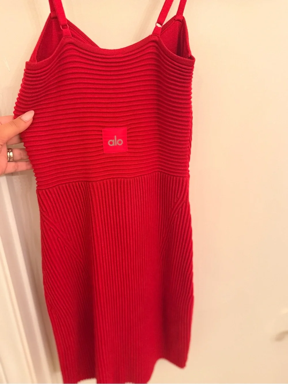 ALO Yoga Red Ribbed Mini Slip Dress with Spaghetti Straps